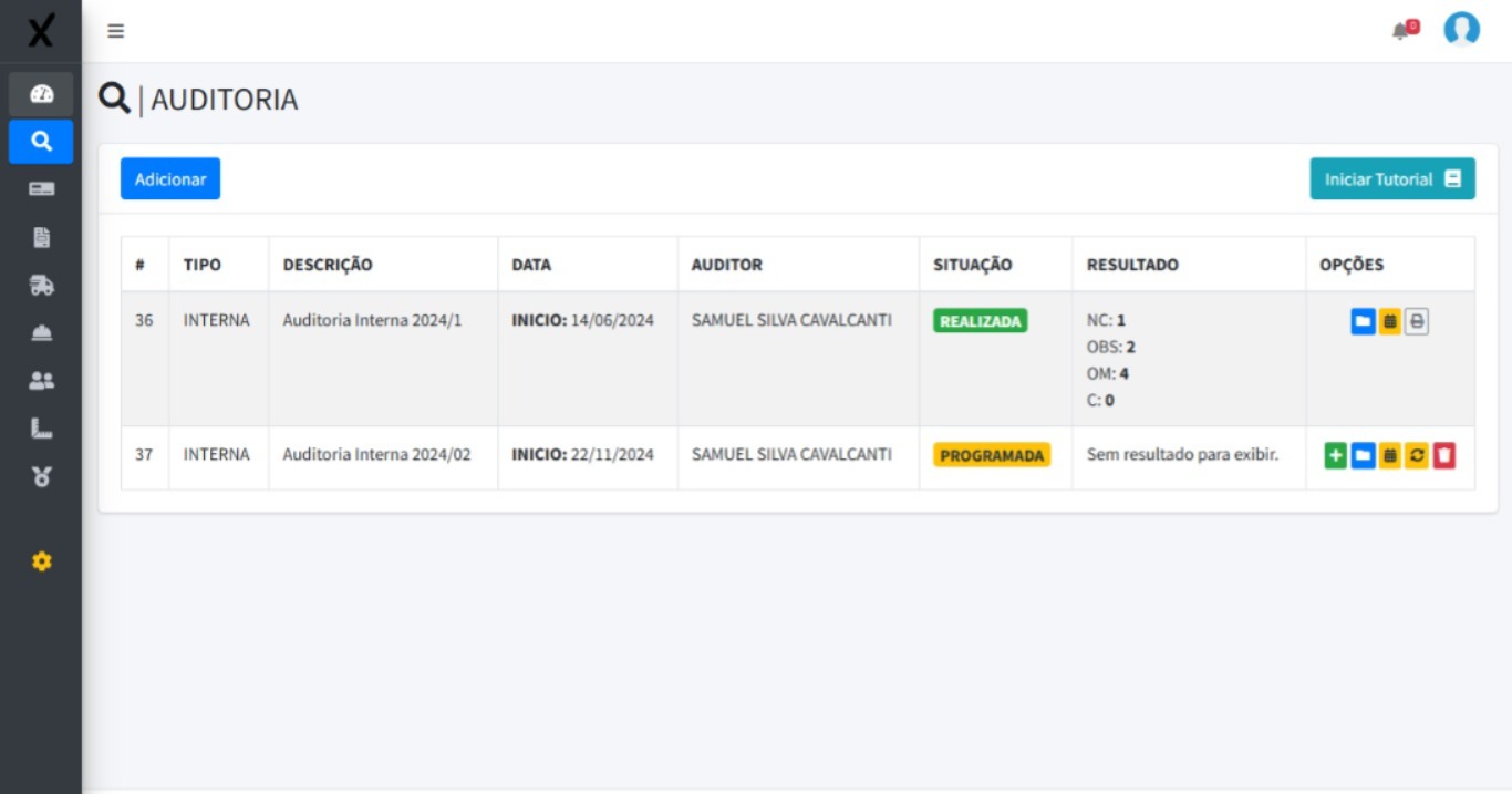 Cadastro e cronograma de auditorias