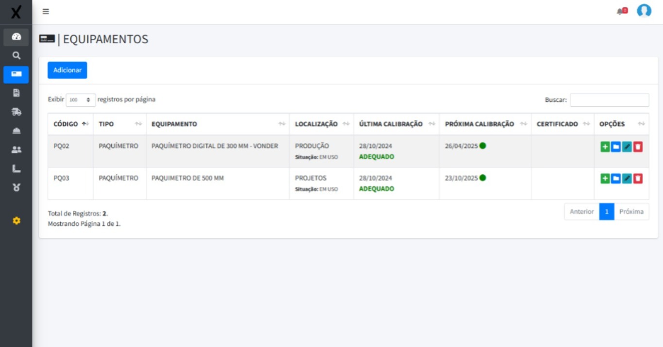 Cadastro e acompanhamento de equipamentos
