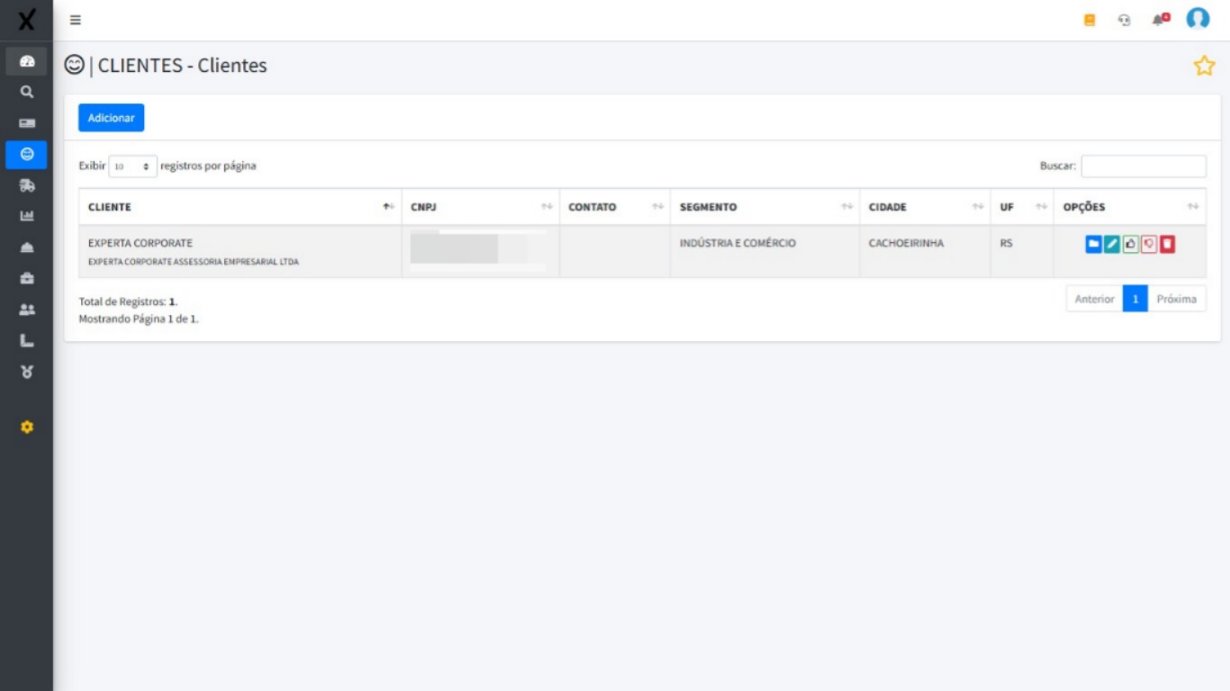 Cadastro de cliente no ExpertaSYS