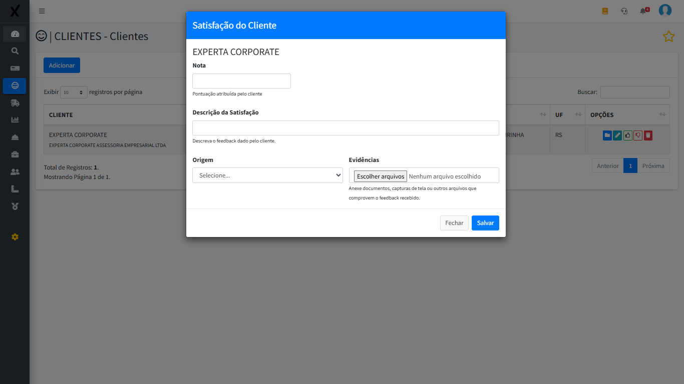 Cadastro de Satisfação de Clientes
