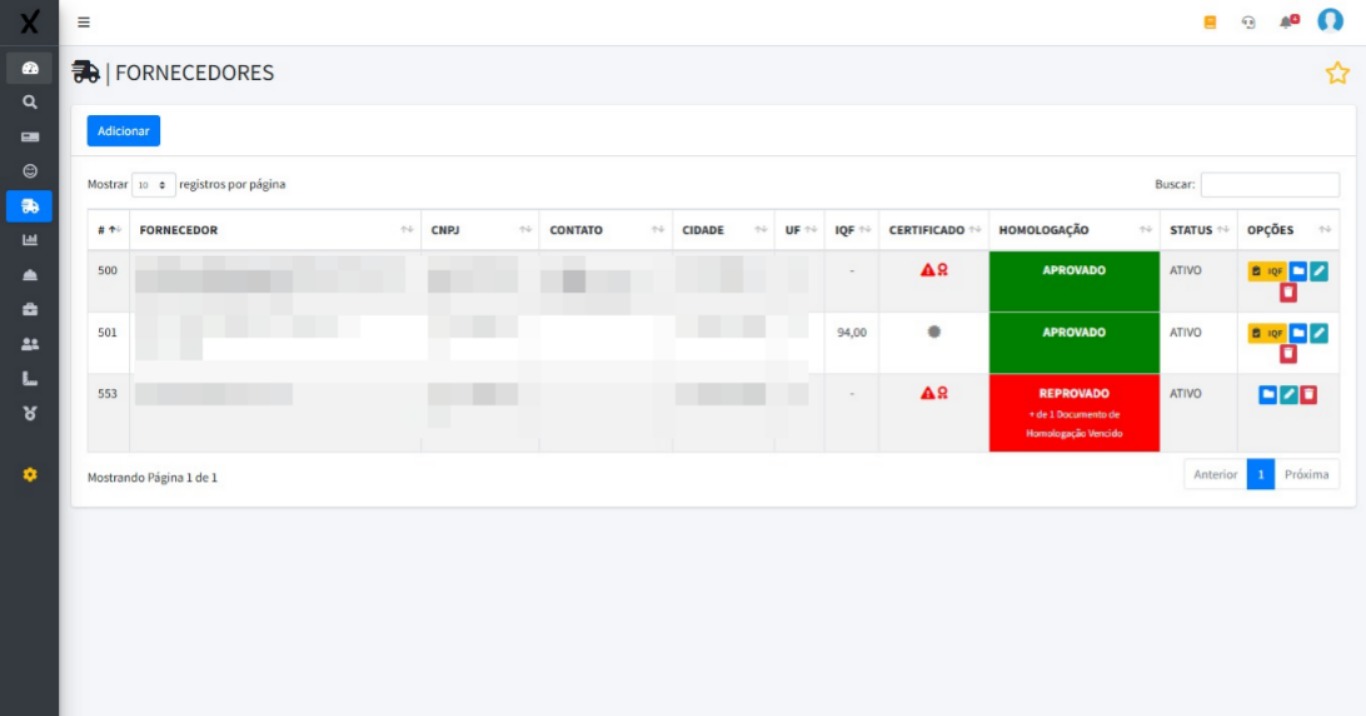Cadastro e qualificação de fornecedores