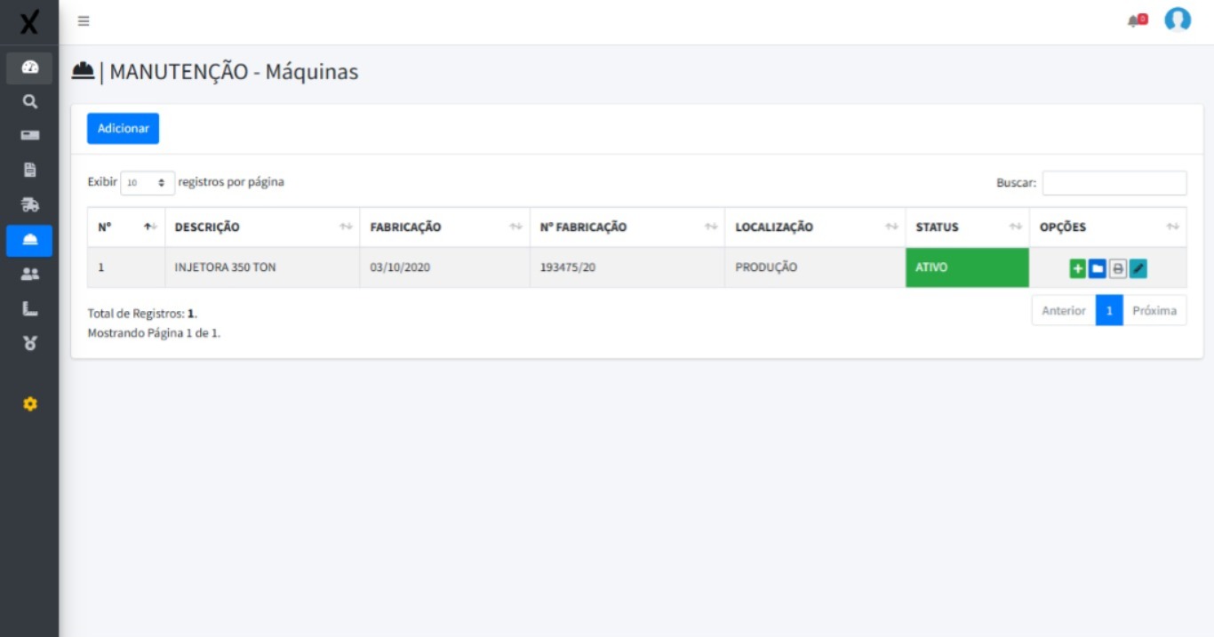 Cadastro de máquinas e ativos