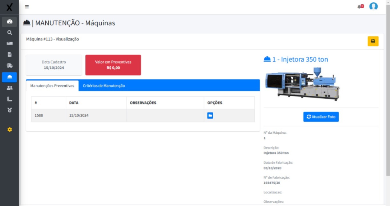 Visualização de máquina — detalhes