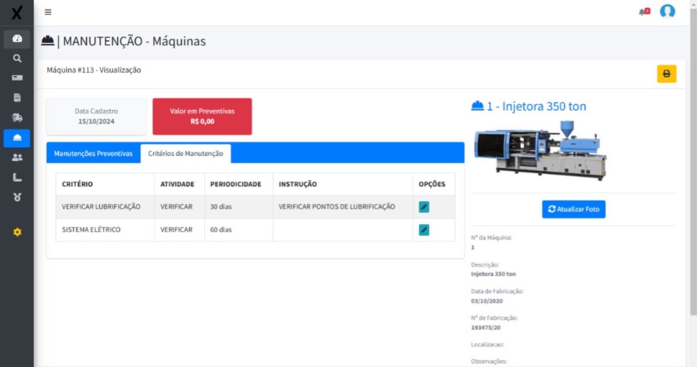 Visualização de máquina — histórico
