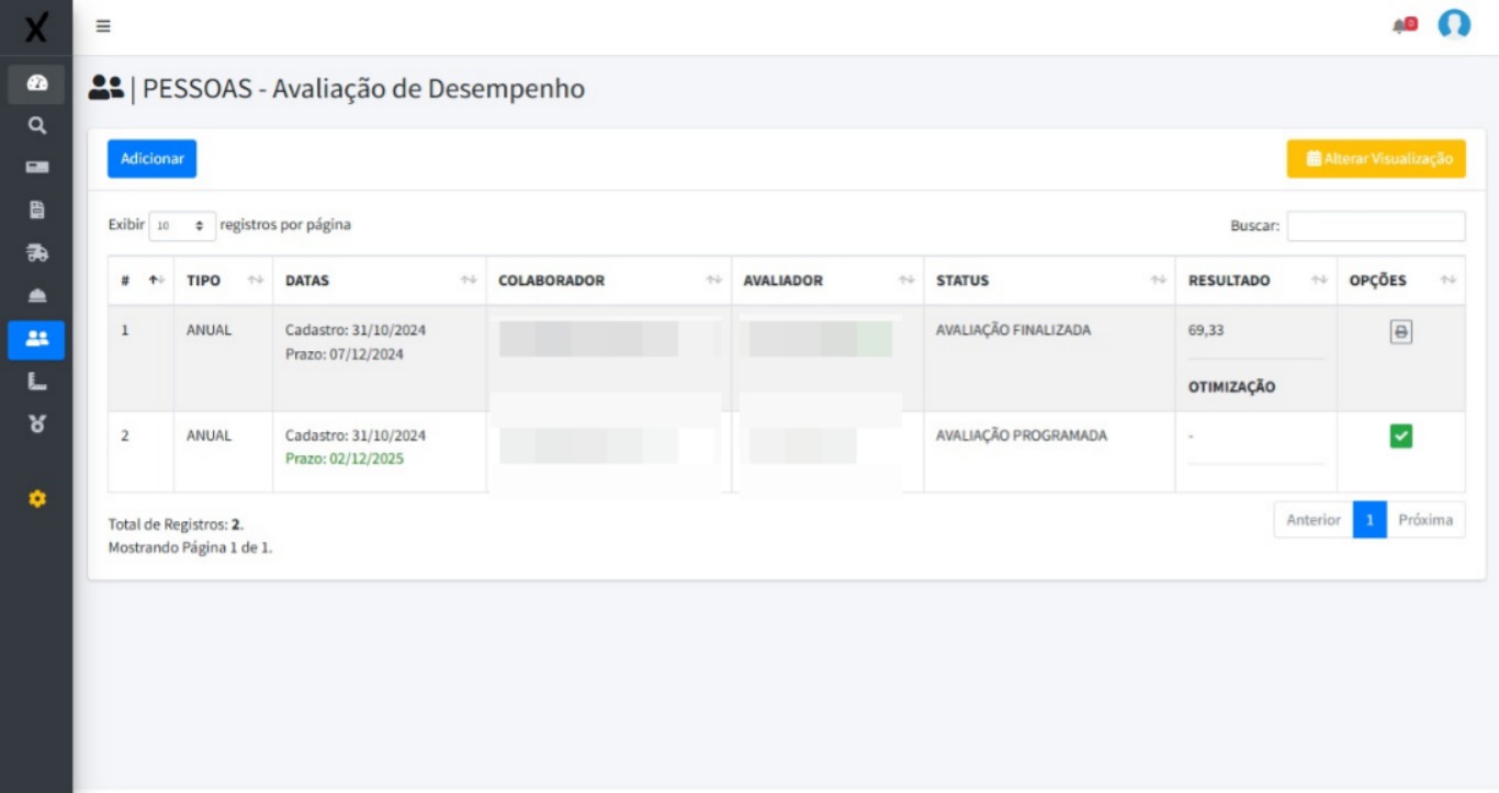Aplicação de avaliação com evidências