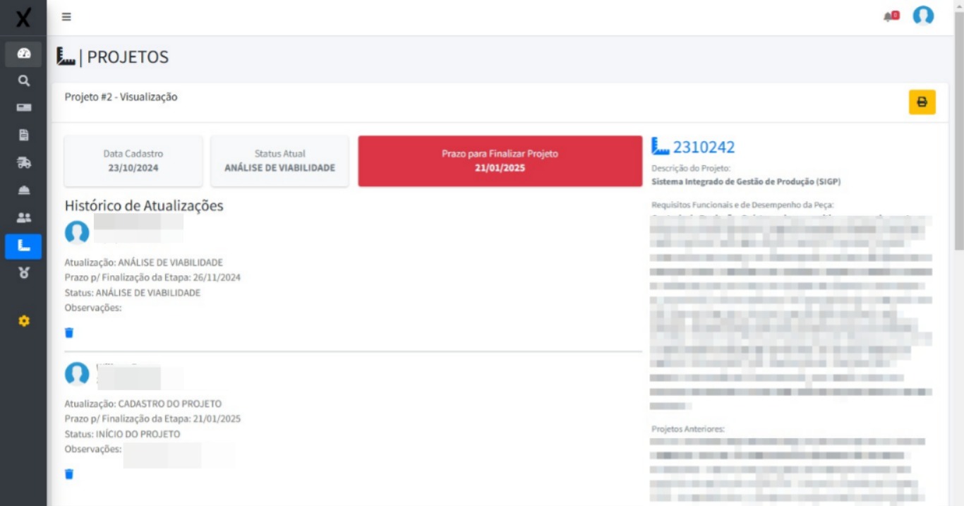Etapas do projeto com evidências anexadas