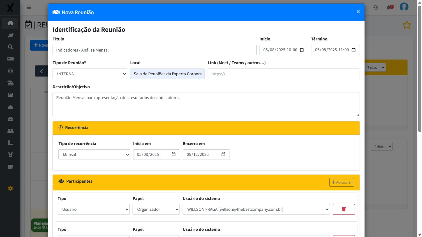 Agendamento de reuniões