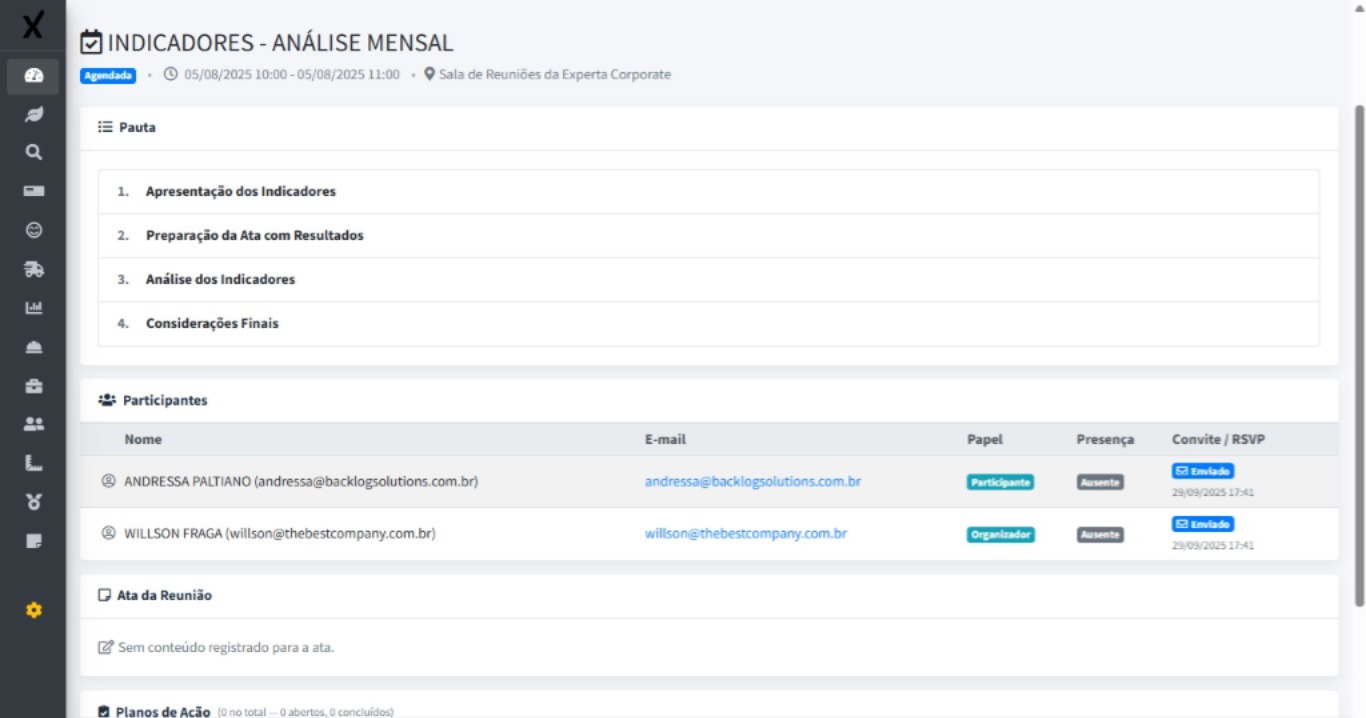 Visualização da reunião